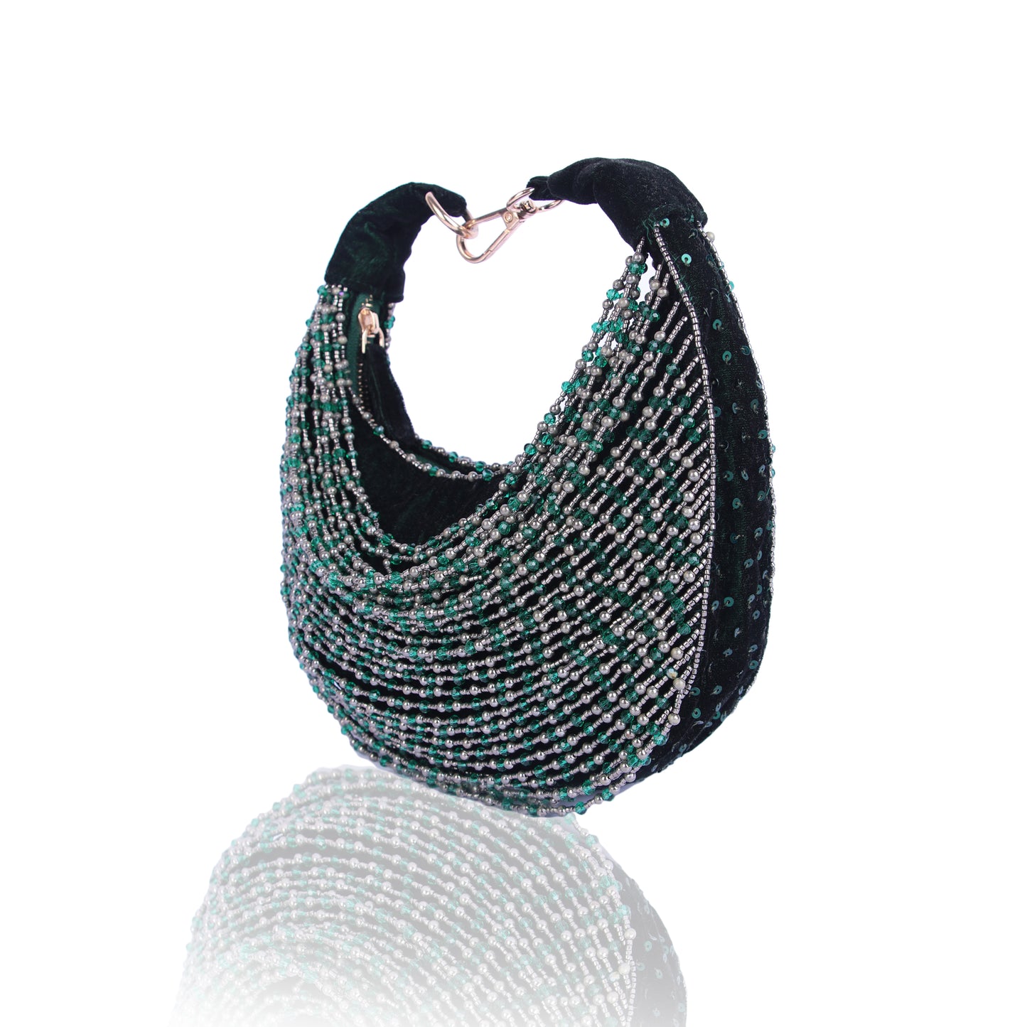 Green beaded moon bag