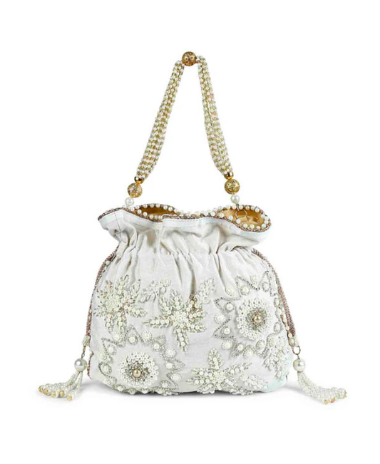 White pearly potli bag