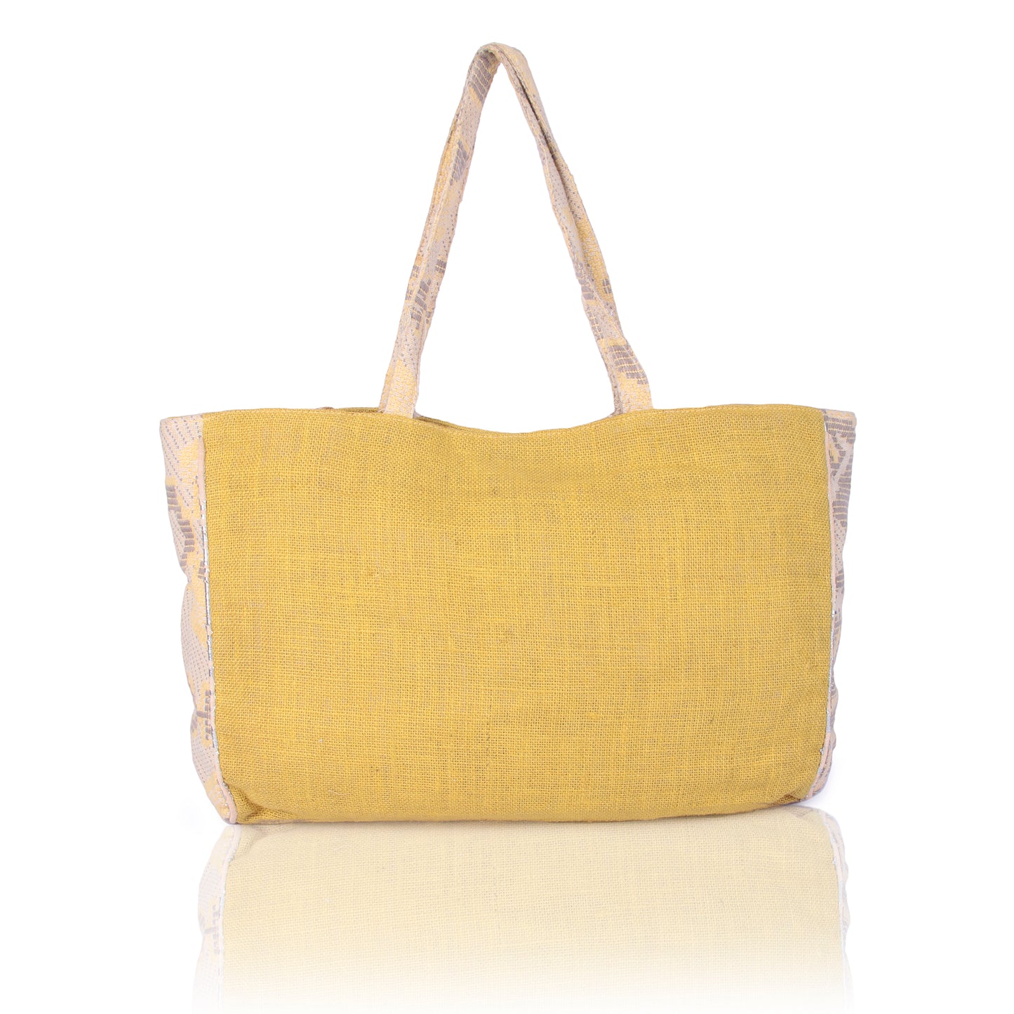 Yellow mirrorwork tote bag