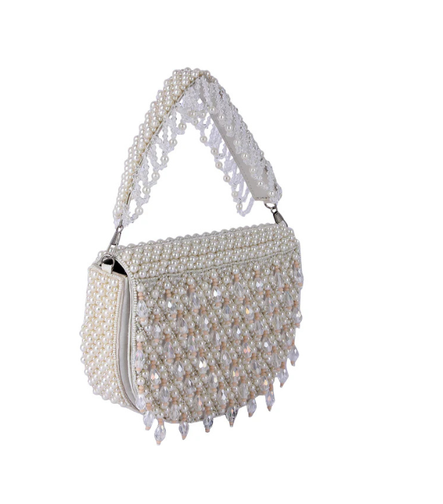 Rubeena white pearl clutch